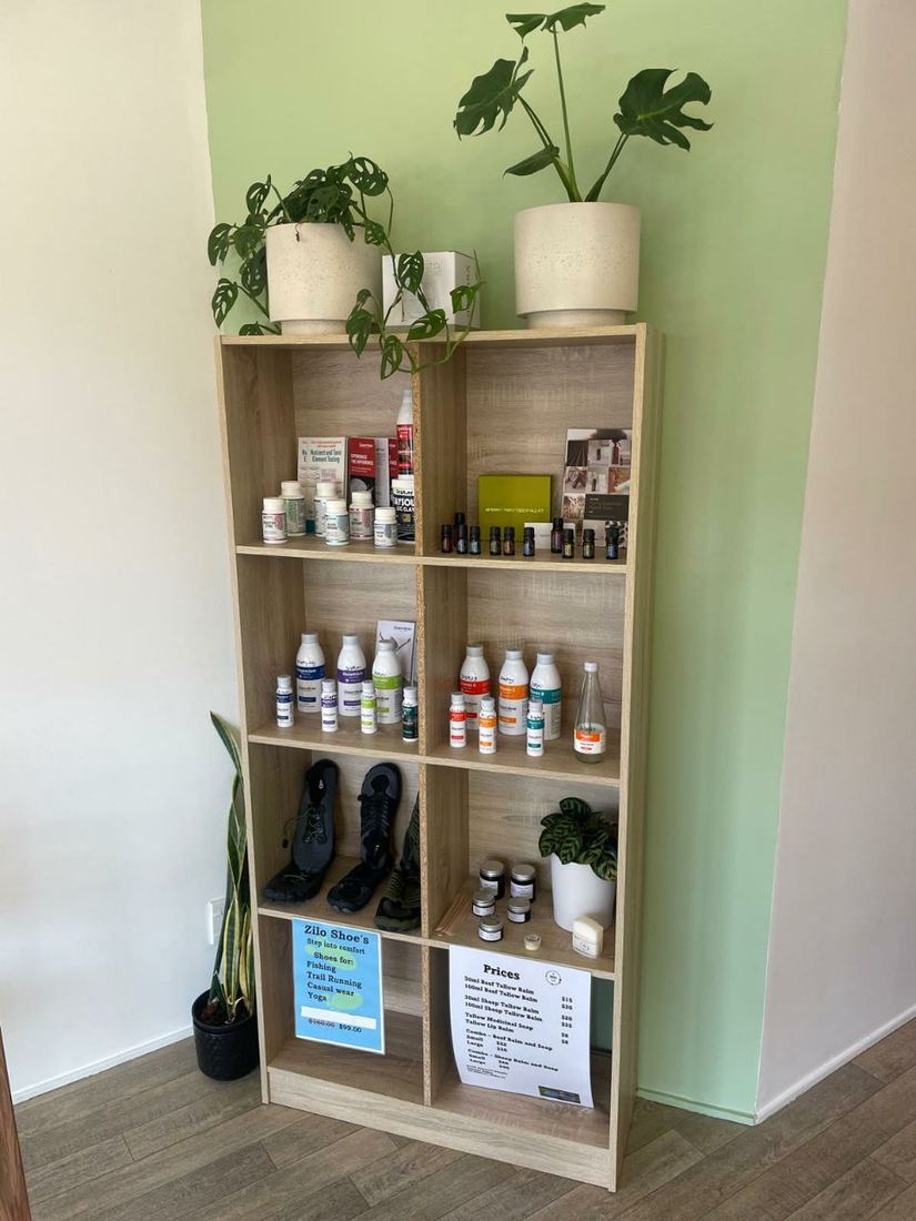 The retail shelf at the clinic, 269 Great South Road, Papakura